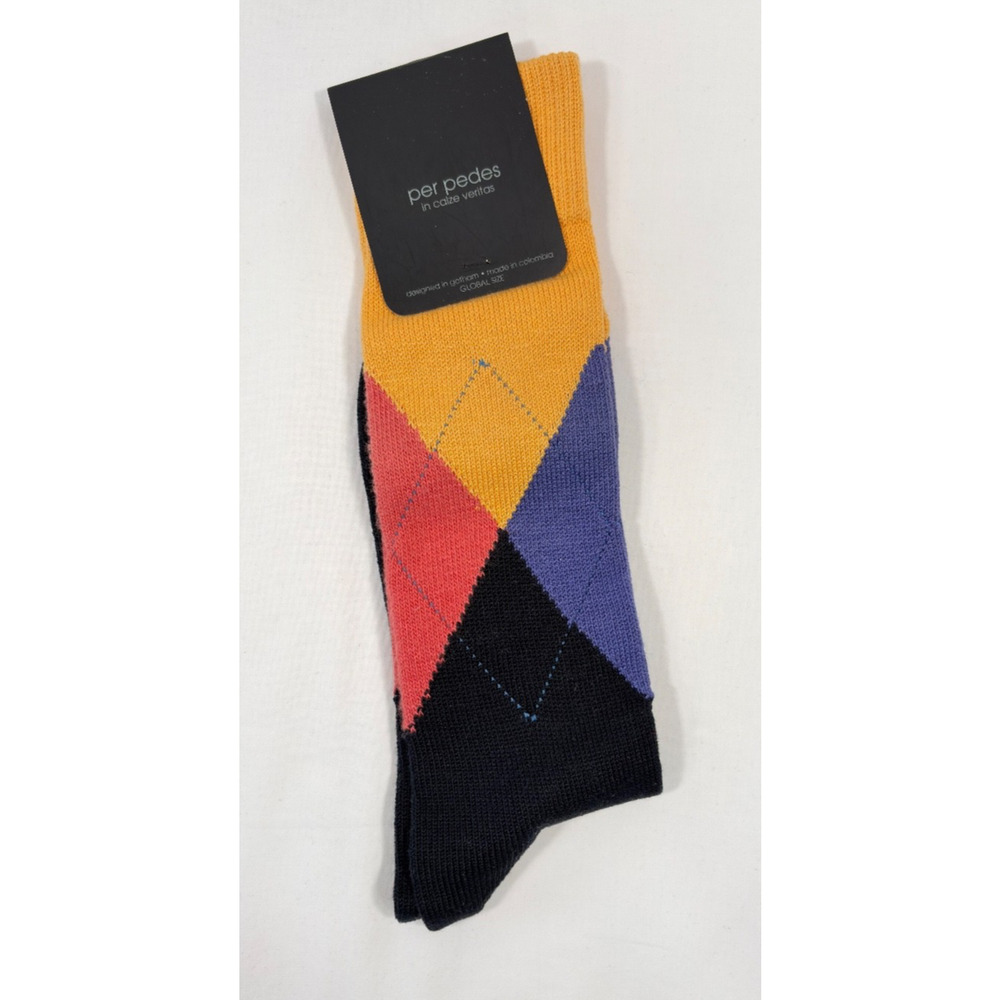PER PEDES Renegade in Black Cotton Dress Socks One Size Argyle NEW